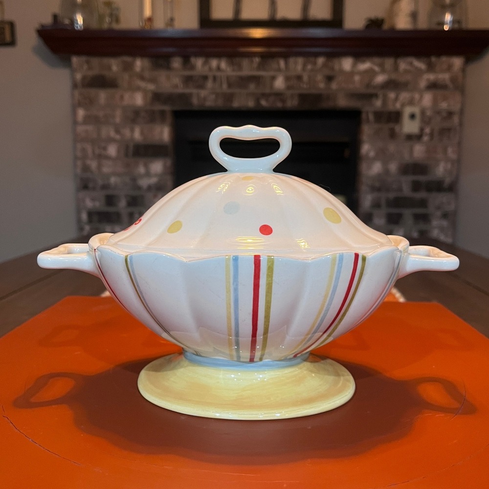Waterford Great Room Formosa Covered Dish Soup Tureen Stripe Butterfly Polka Dot